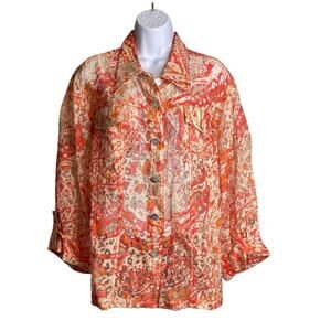 Hearts of Palm Women's Orange Modern Art Print Top Size 20W Stretchy Tropical